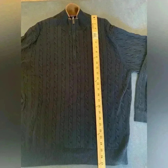 Men’s Roundtree & Yorke Navy 3/4 Zip 100% Cotton Pullover Preppy Sweater Size L - Picture 8 of 8